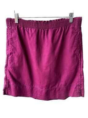 Eddie Bauer Linen Skirt Purple Cotton Elastic Waist Pockets Preppy Active Small